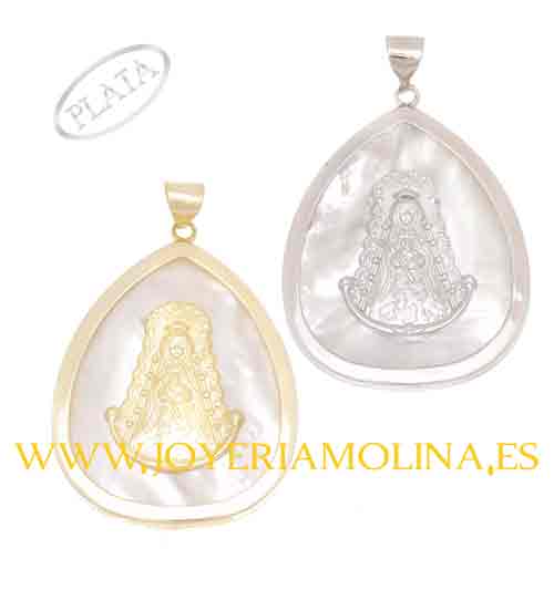 Medalla de la Virgen del Rocío en plata forma lagrima.
