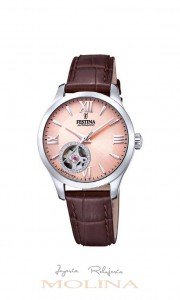 Reloj Festina automatico mujer correa esfera rosa