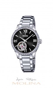 reloj Festina automatico mujer bisel circonitas esfera negra
